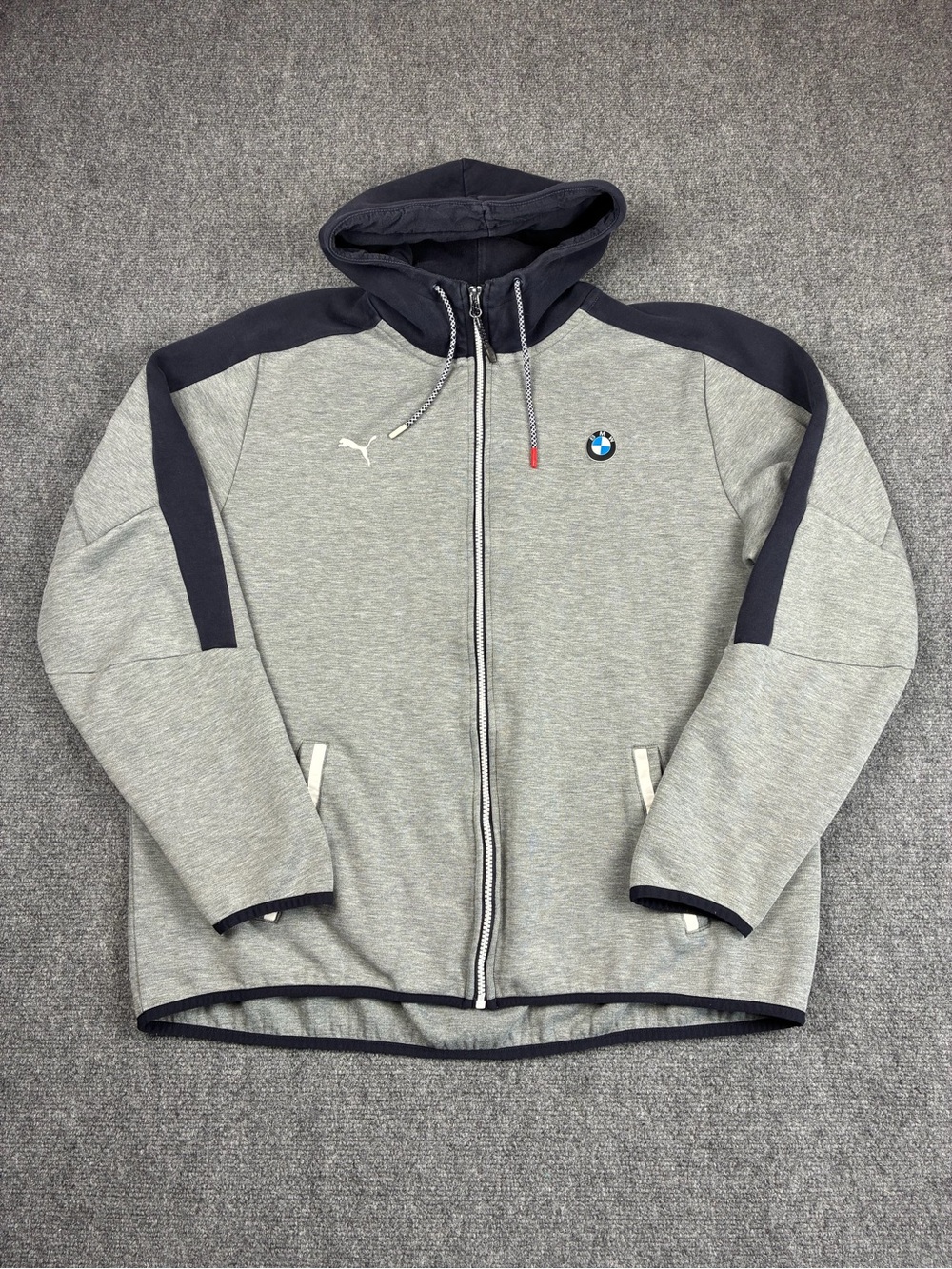 Puma x BMW Men’s Gray & Navy Zip-Up Hooded Jacket